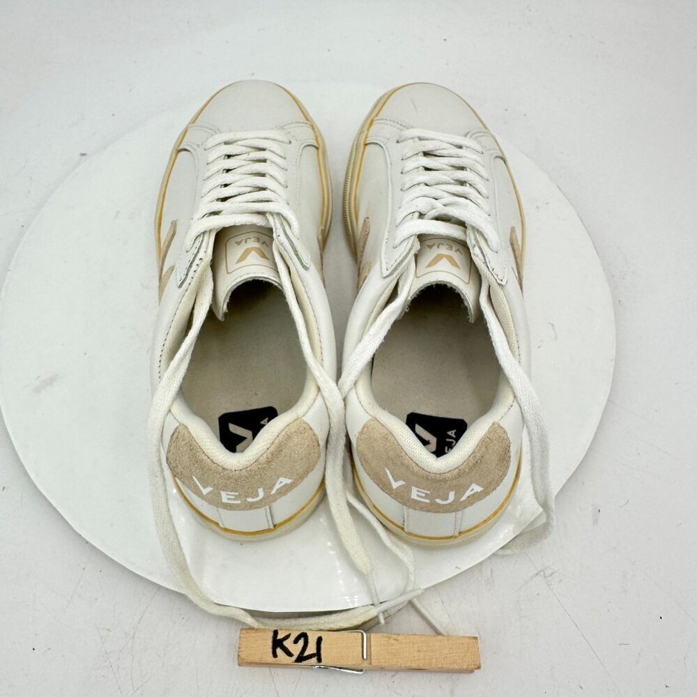 VEJA Esplar Women Size 7 White Leather Tan V Logo Lace Up Sneakers - Picture 9 of 11